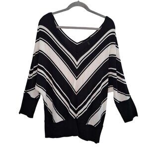 White House Black Market Bold Stripe Chevron Black and White Dolman Sleeve XL